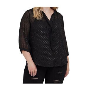 Torrid Size 3X Black Long Sleeve Metallic Polka Dot Peasant Blouse Tunic